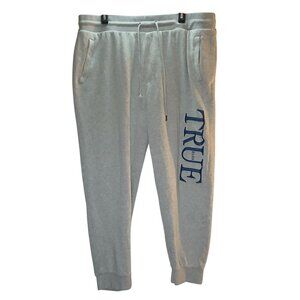 True Religion Mens Jogger Sweatpants Size 2XLCotton Blend Blue Lettered Gray